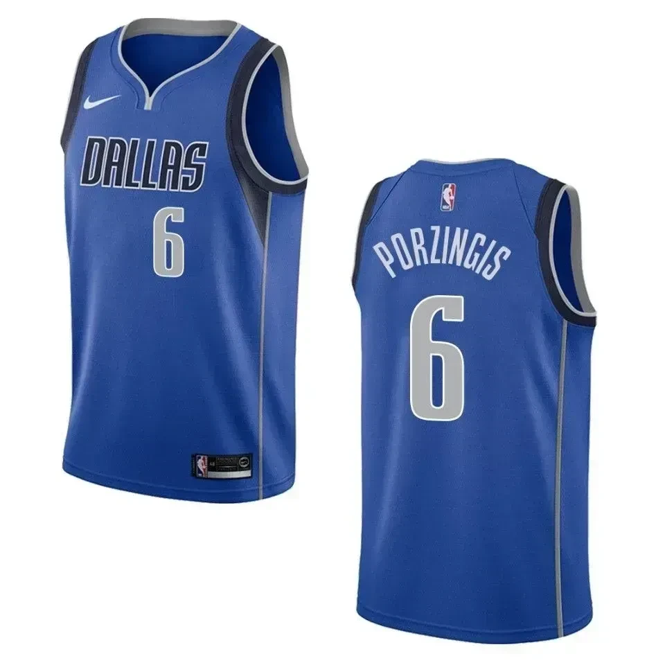 Men's Dallas Mavericks 6 Kristaps Porzingis Icon Swingman Jersey - Blue - JS594 