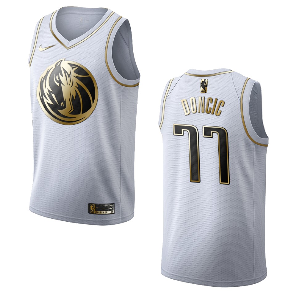 Men's Dallas Mavericks #77 Luka Doncic Golden Edition Jersey - White