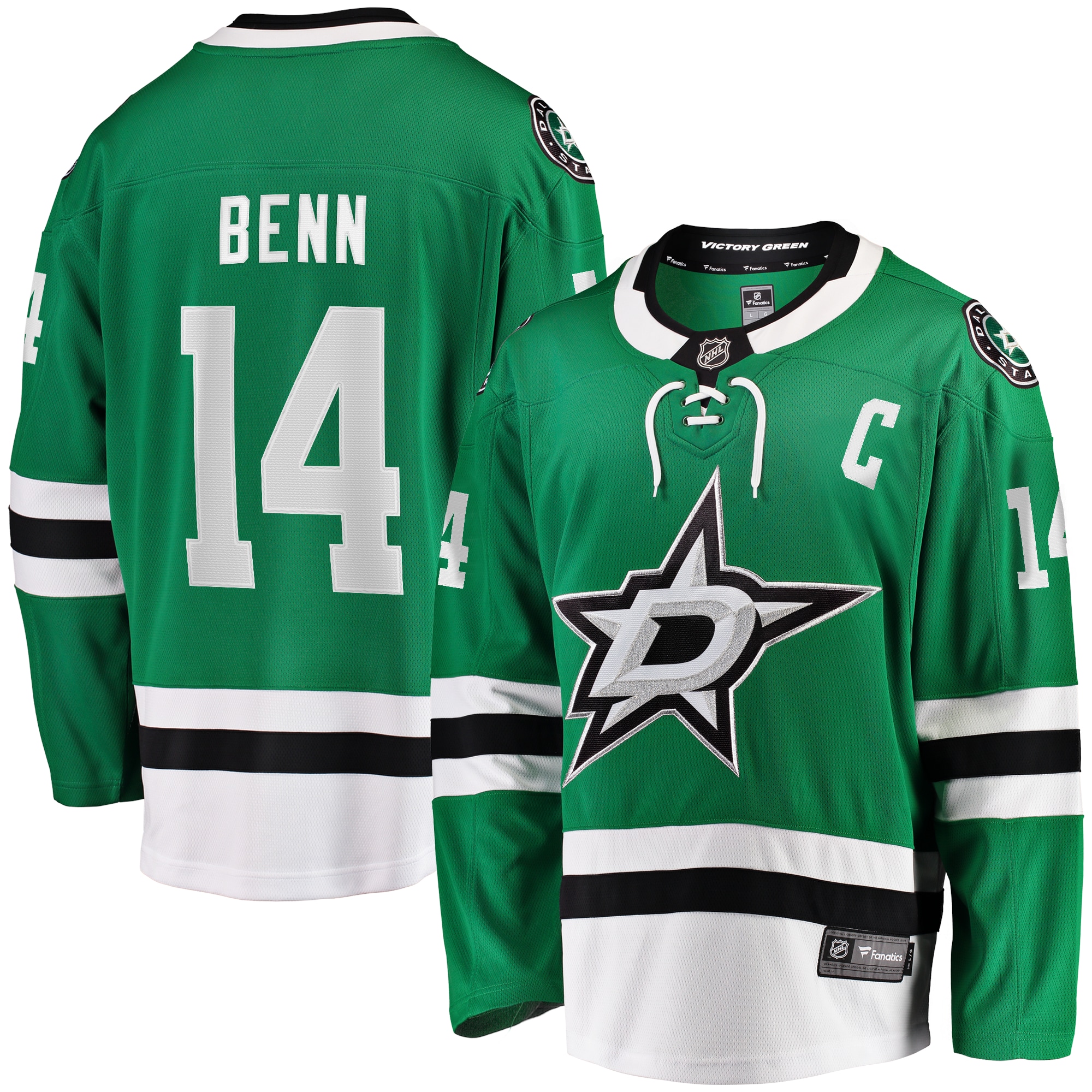 Men's Dallas Stars Jamie Benn Kelly Green Captain Patch Home Breakaway Jersey - JS136 