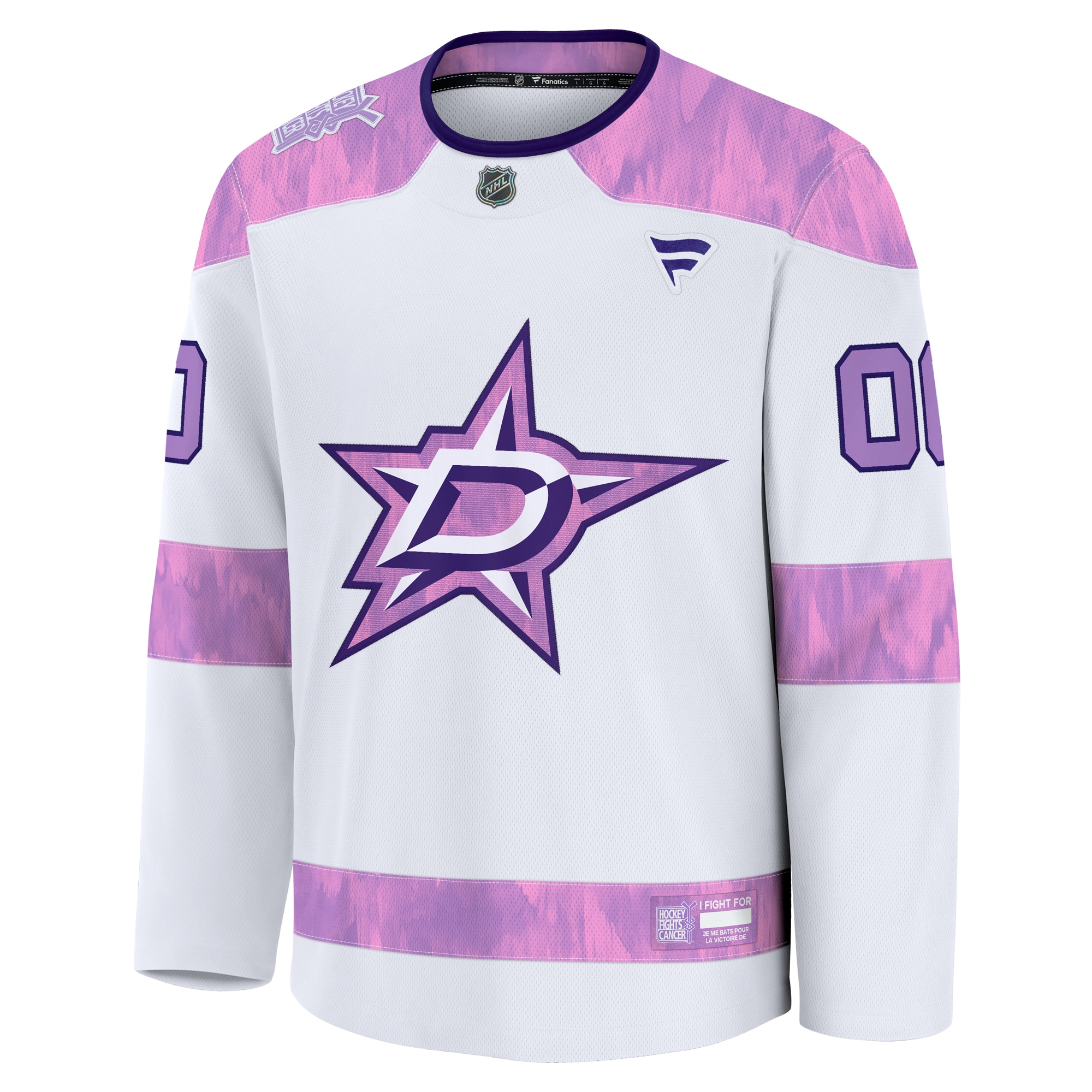 Alternative view of Men's Dallas Stars White 2024 Hockey Fights Cancer Custom Practice Jersey - JS666 