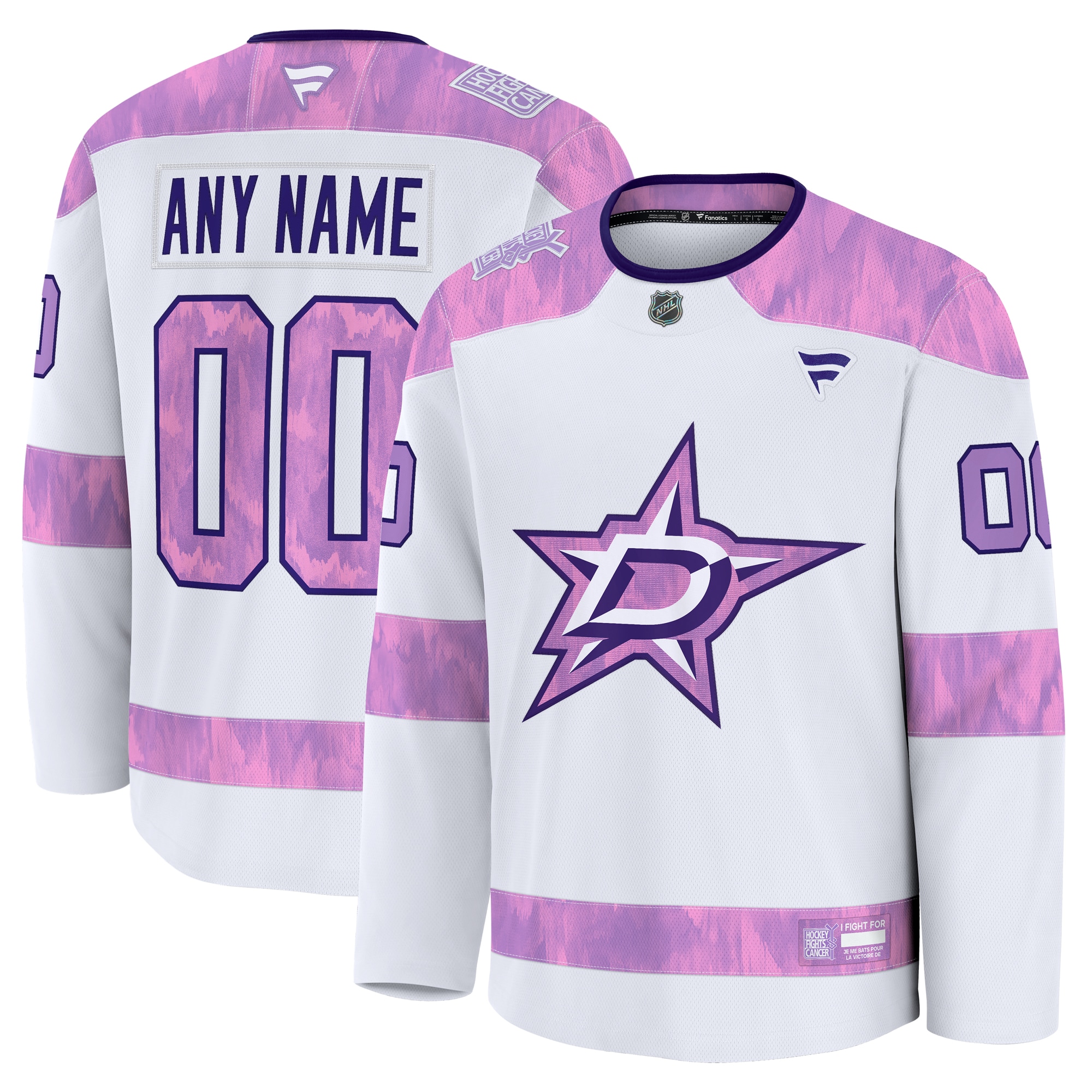 Men's Dallas Stars White 2024 Hockey Fights Cancer Custom Practice Jersey - JS666 