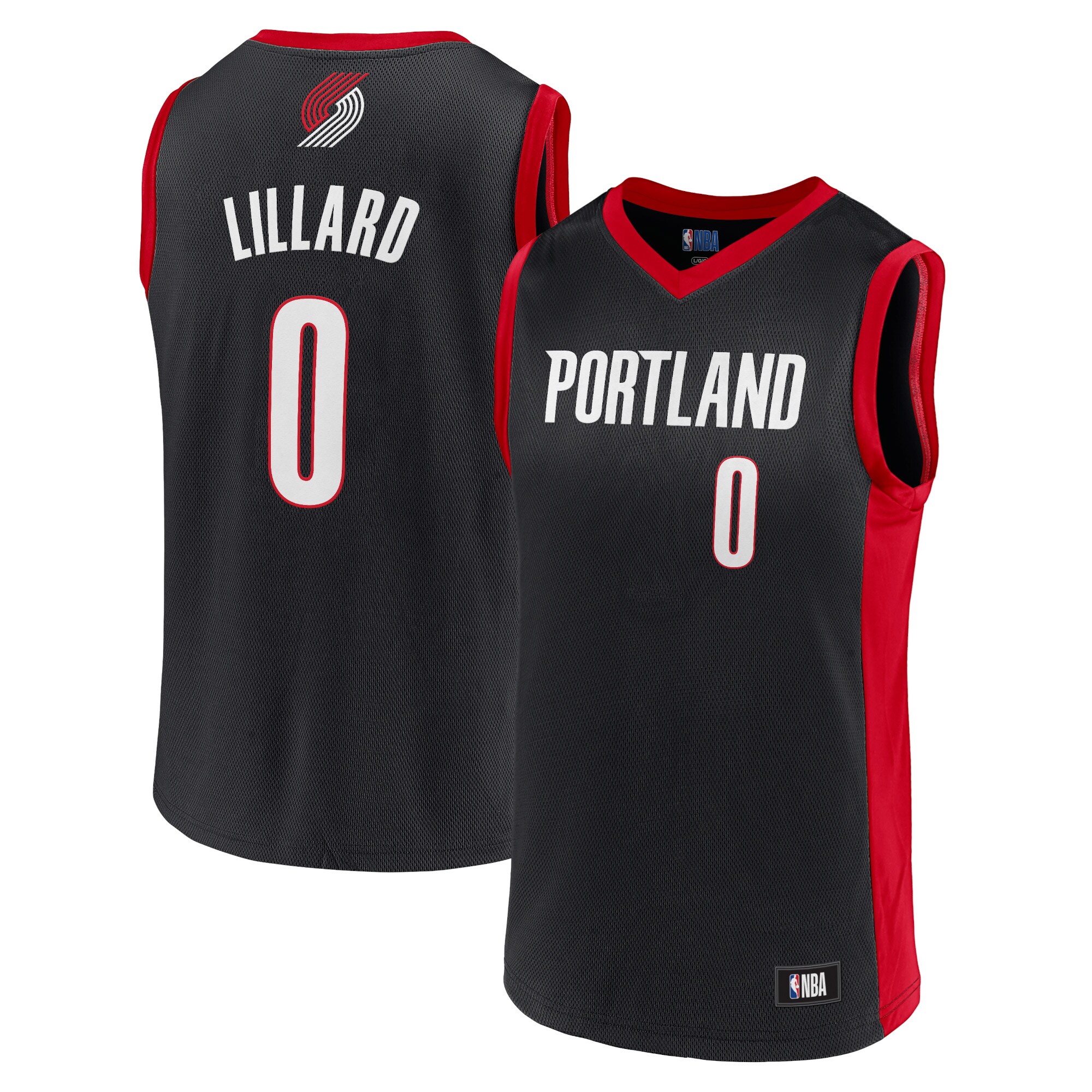 Alternative view of Men's Damian Lillard Black/red Portland Trail Blazers Replica Jersey