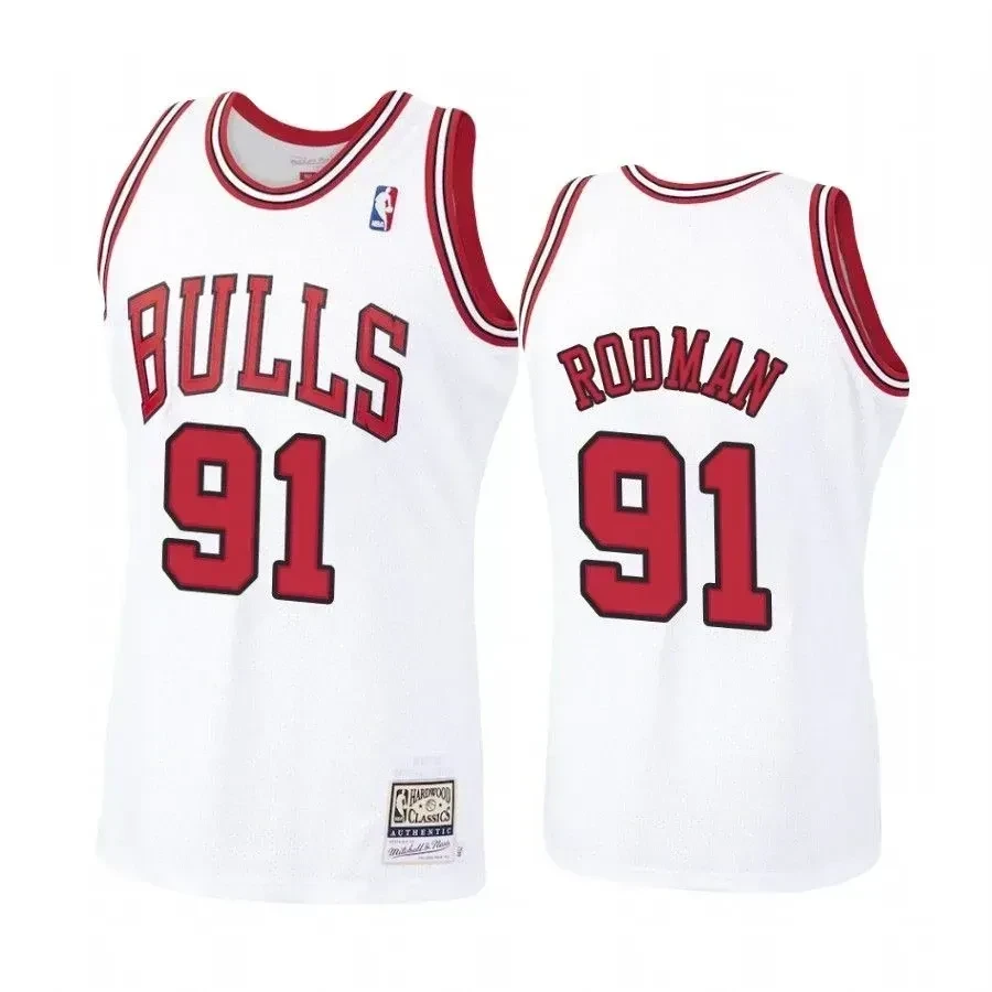 Men's Dennis Rodman 91 Chicago Bulls White Hardwood Classics Jersey - JS768 