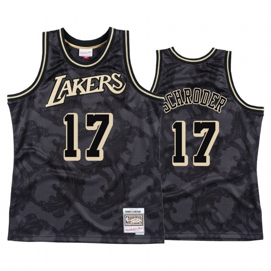 Men's Dennis Schroder 17 Los Angeles Lakers Black Toile Jersey - JS901 