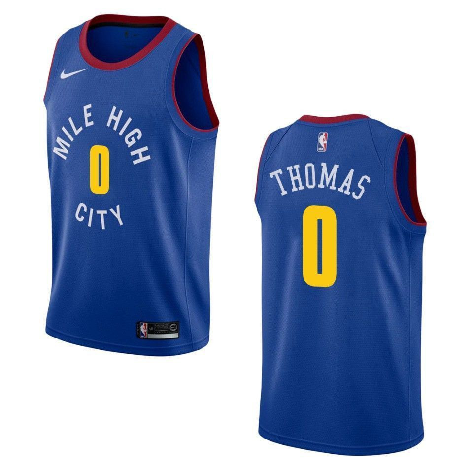 Men's Denver Nuggets 0 Isaiah Thomas Statement Swingman Jersey - Blue - JS773 
