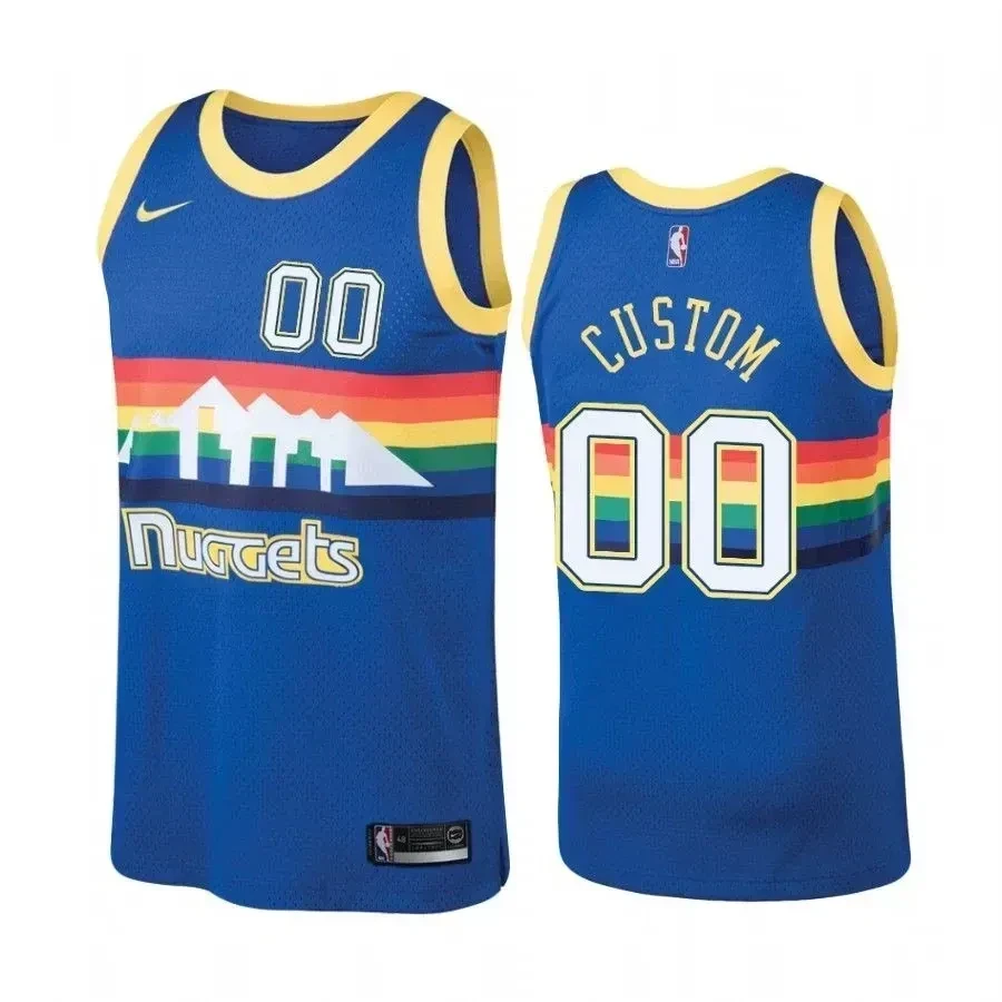 Men's Denver Nuggets 00 Custom Hardwood Classics Blue Jersey - JS444 