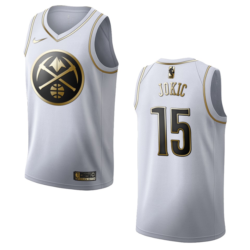 Men’s Denver Nuggets #15 Nikola Jokic Golden Edition Jersey – White