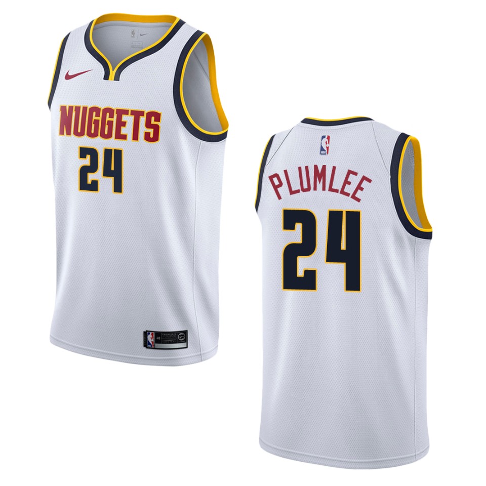 Men's Denver Nuggets #24 Mason Plumlee Association Swingman Jersey - Wihte