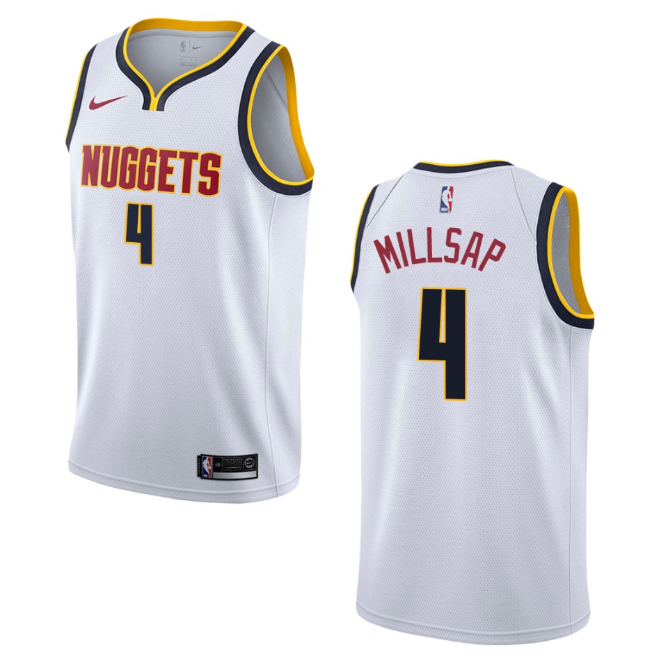 Men's Denver Nuggets #4 Paul Millsap Association Swingman Jersey - Wihte