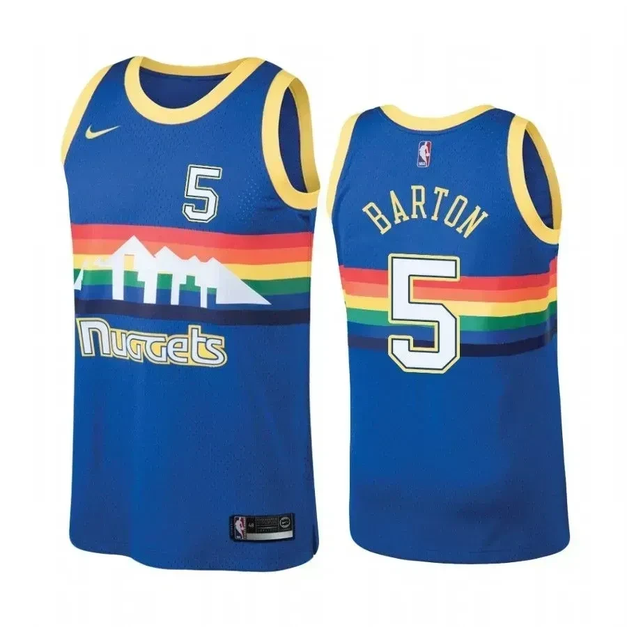 Men's Denver Nuggets 5 Will Barton Hardwood Classics Blue Jersey - JS804 