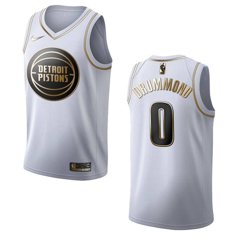 Men’s Detroit Pistons #0 Andre Drummond Golden Edition Jersey – White