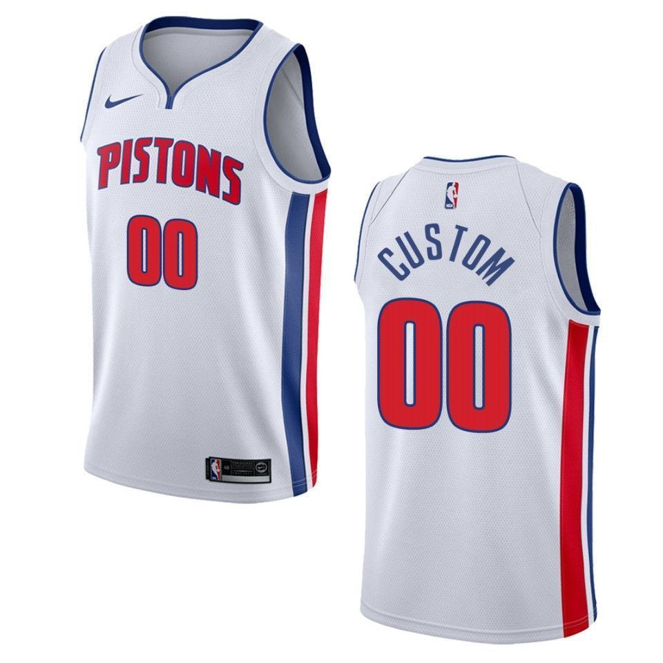 Men's Detroit Pistons 00 Custom Association Swingman Jersey - White - JS790 