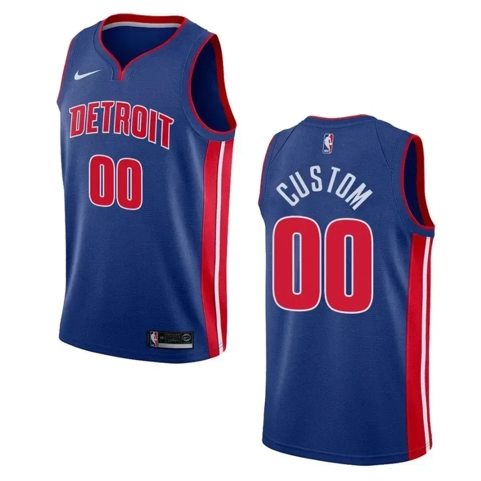 Men's Detroit Pistons 00 Custom Icon Swingman Jersey - Blue - JS421 