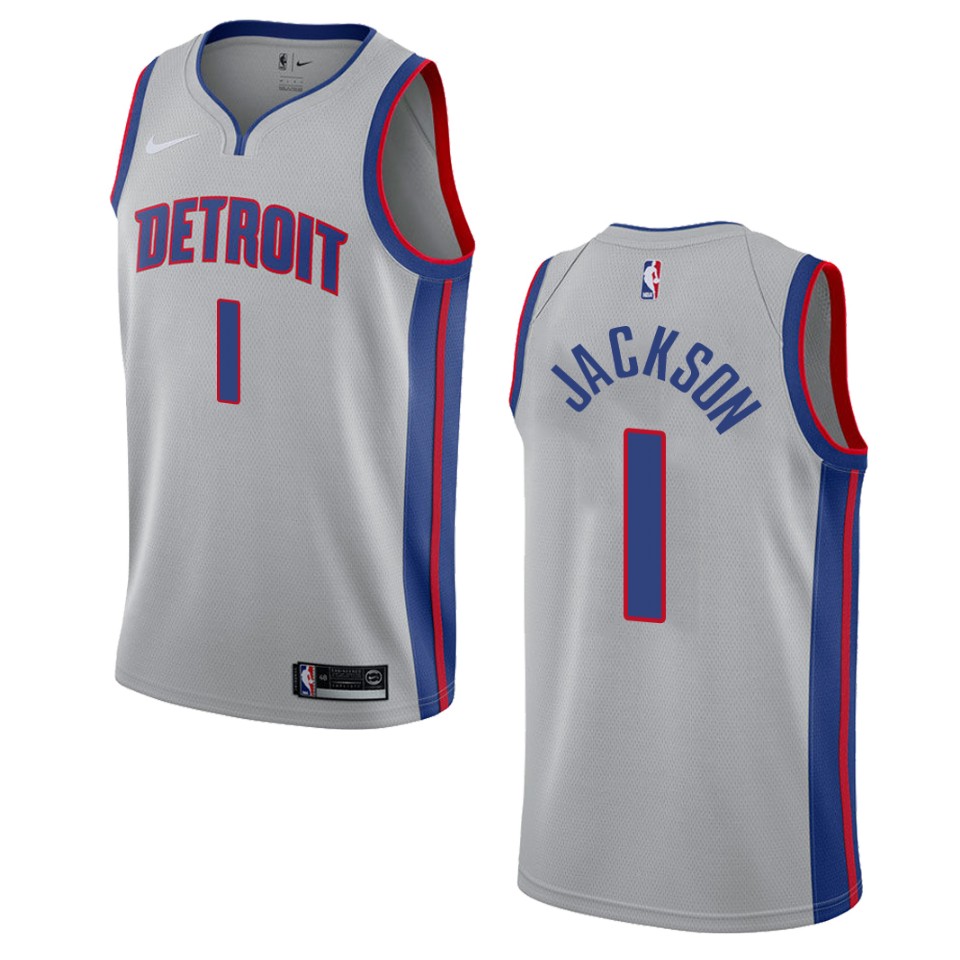 Men's Detroit Pistons #1 Reggie Jackson Statement Swingman Jersey - Gray
