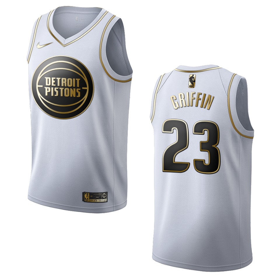 Men’s Detroit Pistons #23 Blake Griffin Golden Edition Jersey – White