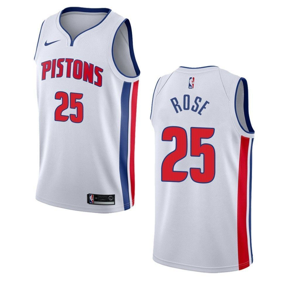 Men's Detroit Pistons 25 Derrick Rose Association Swingman Jersey - White - JS895 
