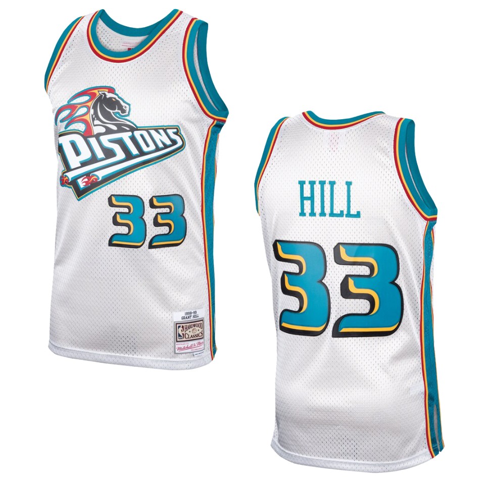 Men's Detroit Pistons #33 Grant Hill Hardwood Classics Swingman Jersey - Platinum