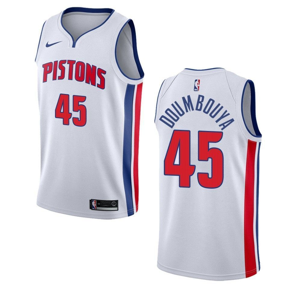 Men's Detroit Pistons 45 Sekou Doumbouya Association Swingman Jersey - White - JS249 