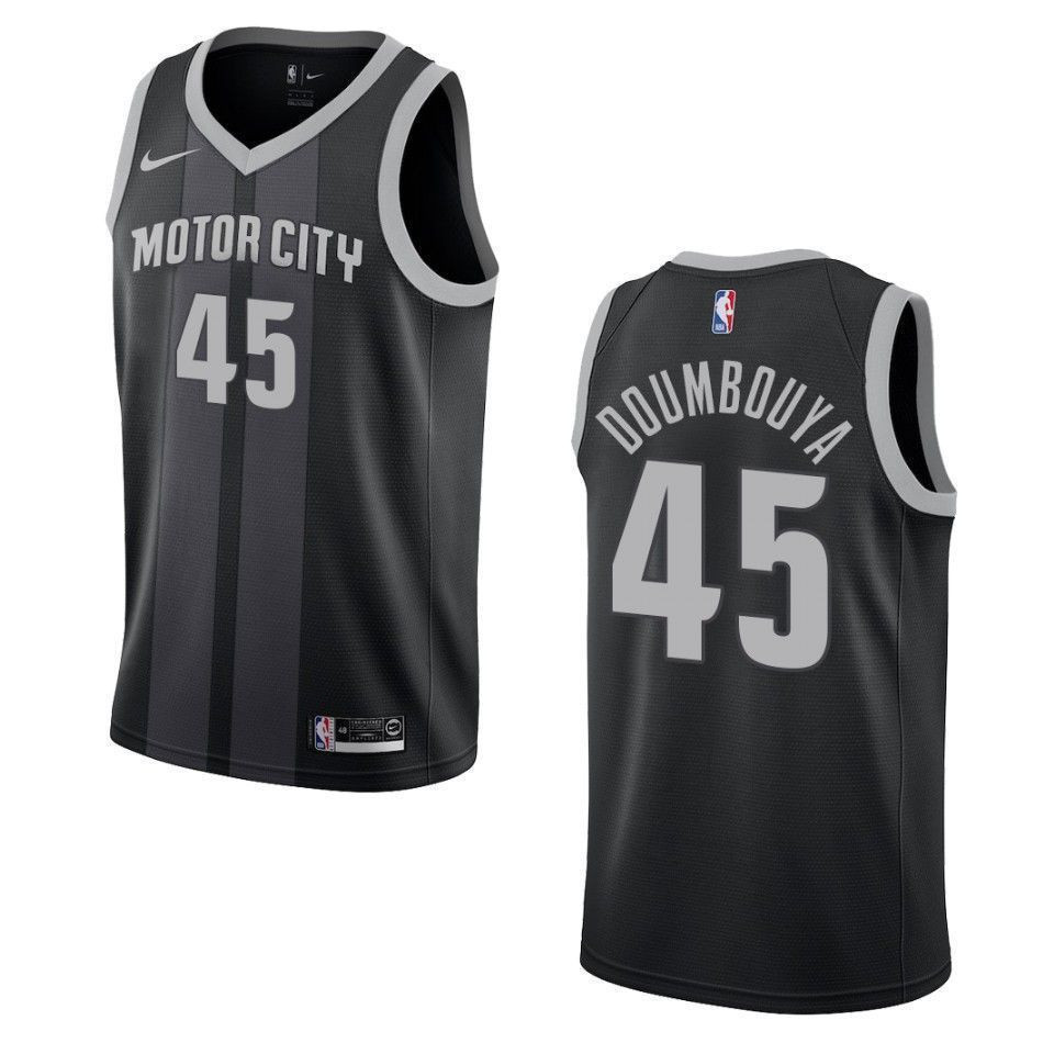 Men's Detroit Pistons 45 Sekou Doumbouya City Swingman Jersey - Black - JS614 