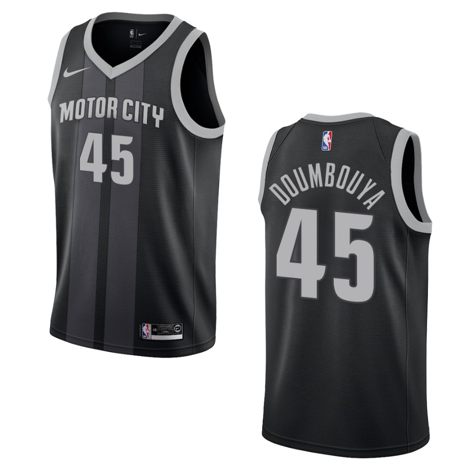 Men's Detroit Pistons #45 Sekou Doumbouya City Swingman Jersey - Black