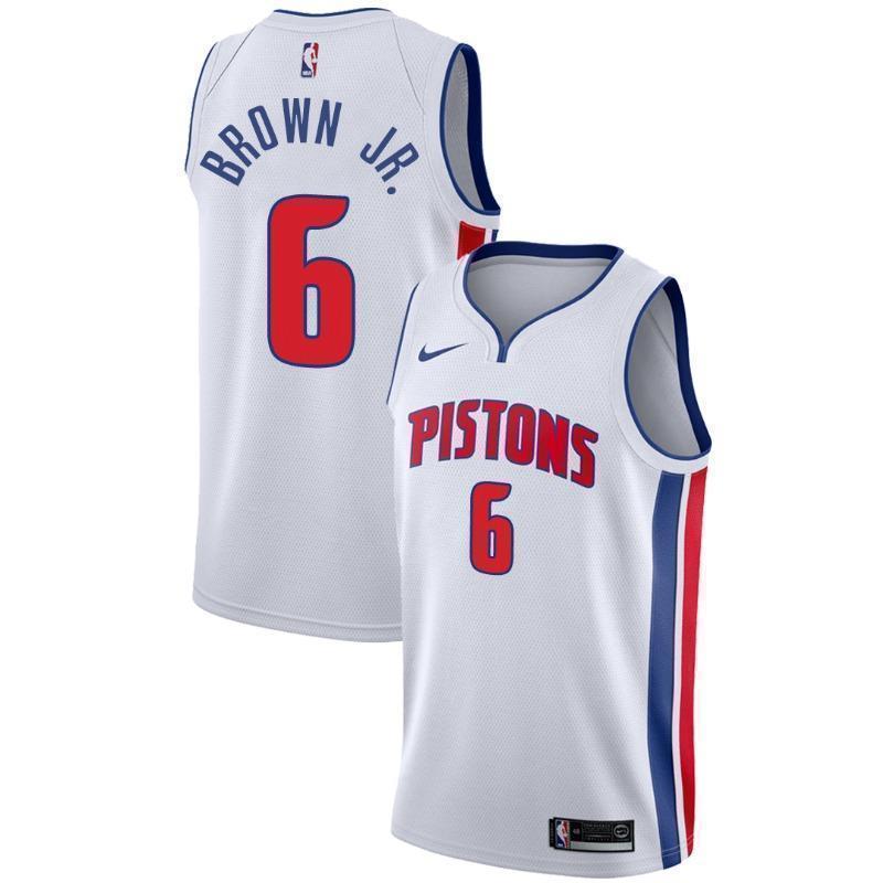 Men's Detroit Pistons #6 Bruce Brown Jr. Association Swingman Jersey - White