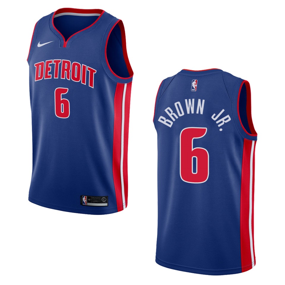 Men's Detroit Pistons #6 Bruce Brown Jr. Icon Swingman Jersey - Blue
