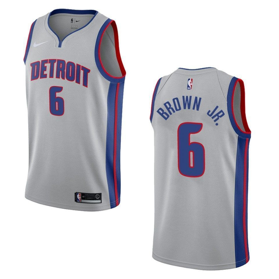 Men's Detroit Pistons 6 Bruce Brown Jr. Statement Swingman Jersey - Gray - JS212 