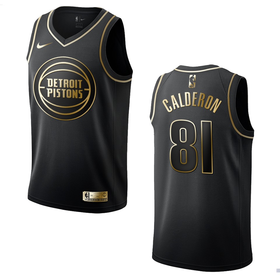 Men’s Detroit Pistons #81 Jose Calderon Golden Edition Jersey – Black