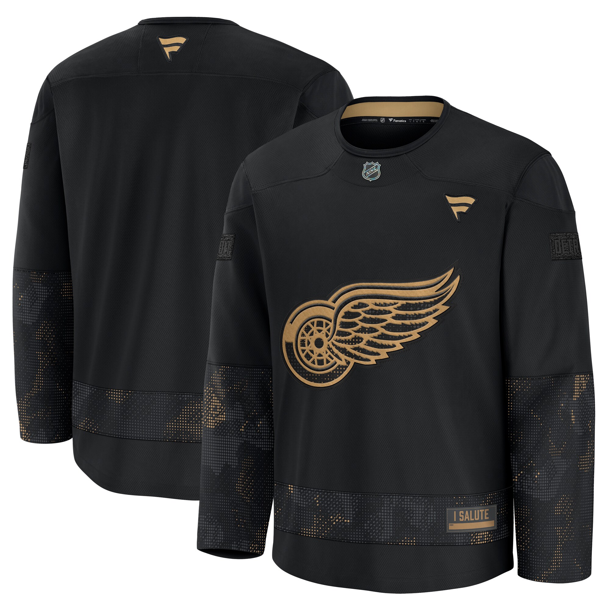 Men's Detroit Red Wings Black 2024 Military Appreciation Practice Jersey - JS951 