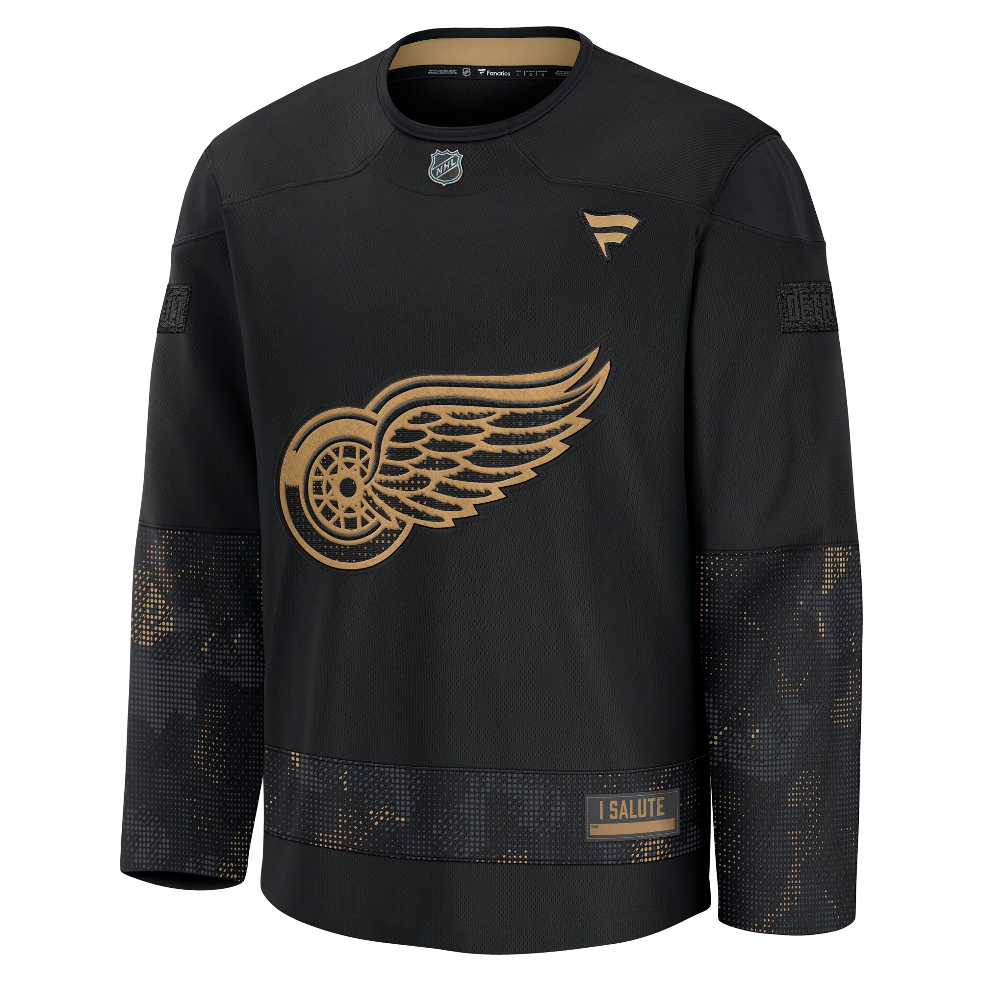 Alternative view of Men's Detroit Red Wings Black 2024 Military Appreciation Practice Jersey - JS951 