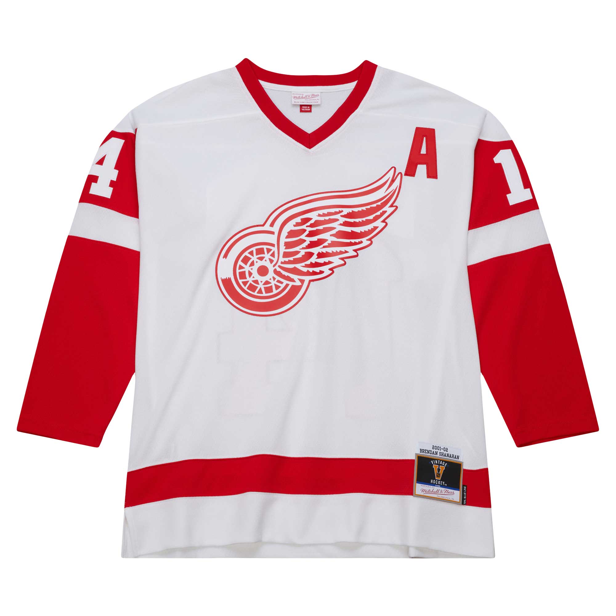 Alternative view of Men's Detroit Red Wings Brendan Shanahan Mitchell & Ness White 2001/02 Alternate Captain Blue Line Player Jersey - JS341 