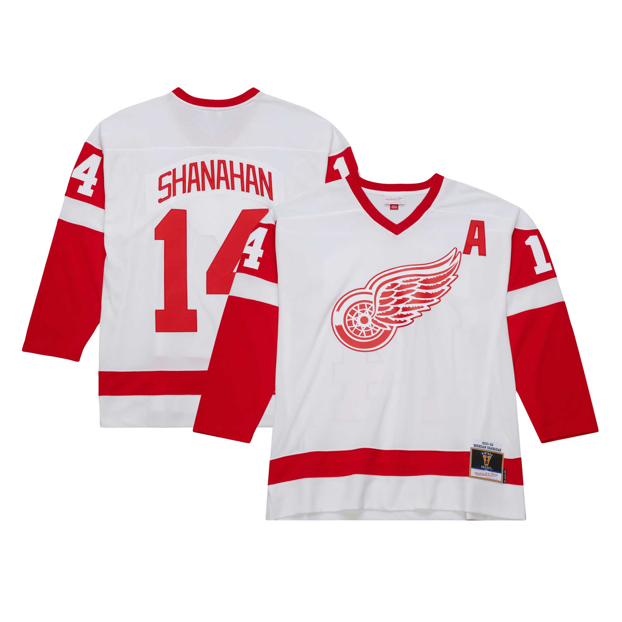 Men's Detroit Red Wings Brendan Shanahan Mitchell & Ness White 2001/02 Alternate Captain Blue Line Player Jersey - JS341 