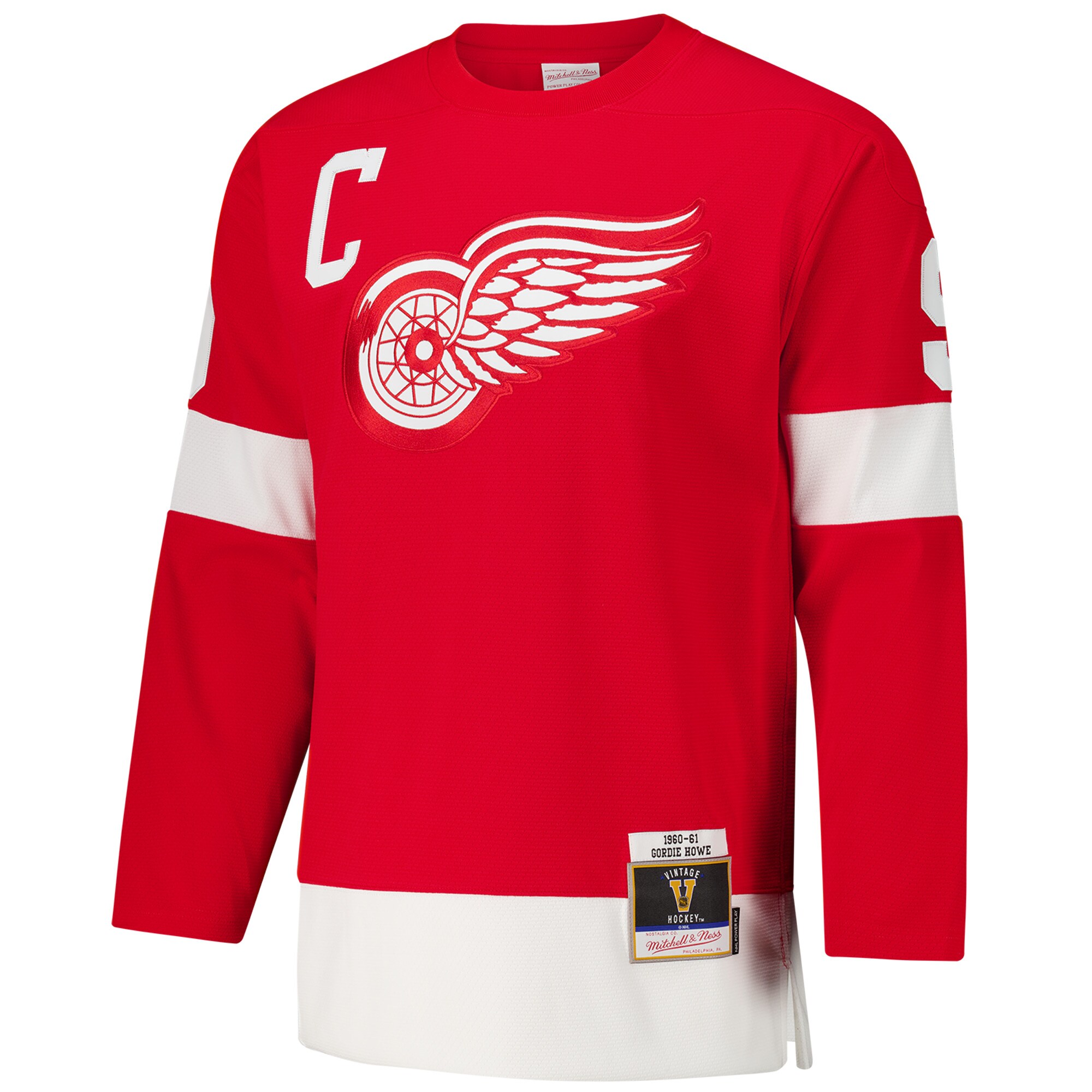 Alternative view of Men's Detroit Red Wings Gordie Howe Red 1960-61 Power Play Jersey - JS207 