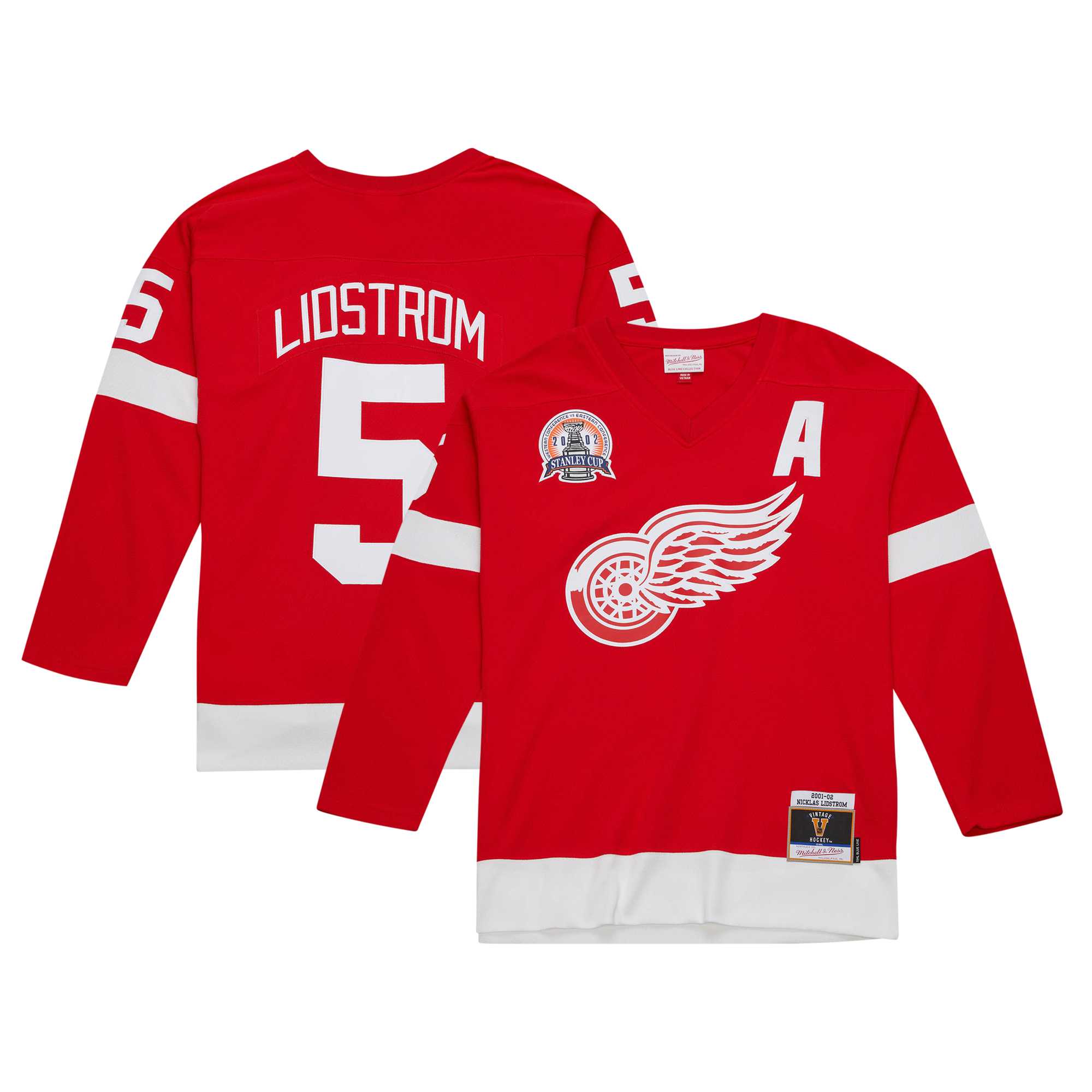 Men's Detroit Red Wings Nicklas Lidstrom Mitchell & Ness Red Alternate Captain Patch 2001/02 Blue Line Player Jersey - JS151 