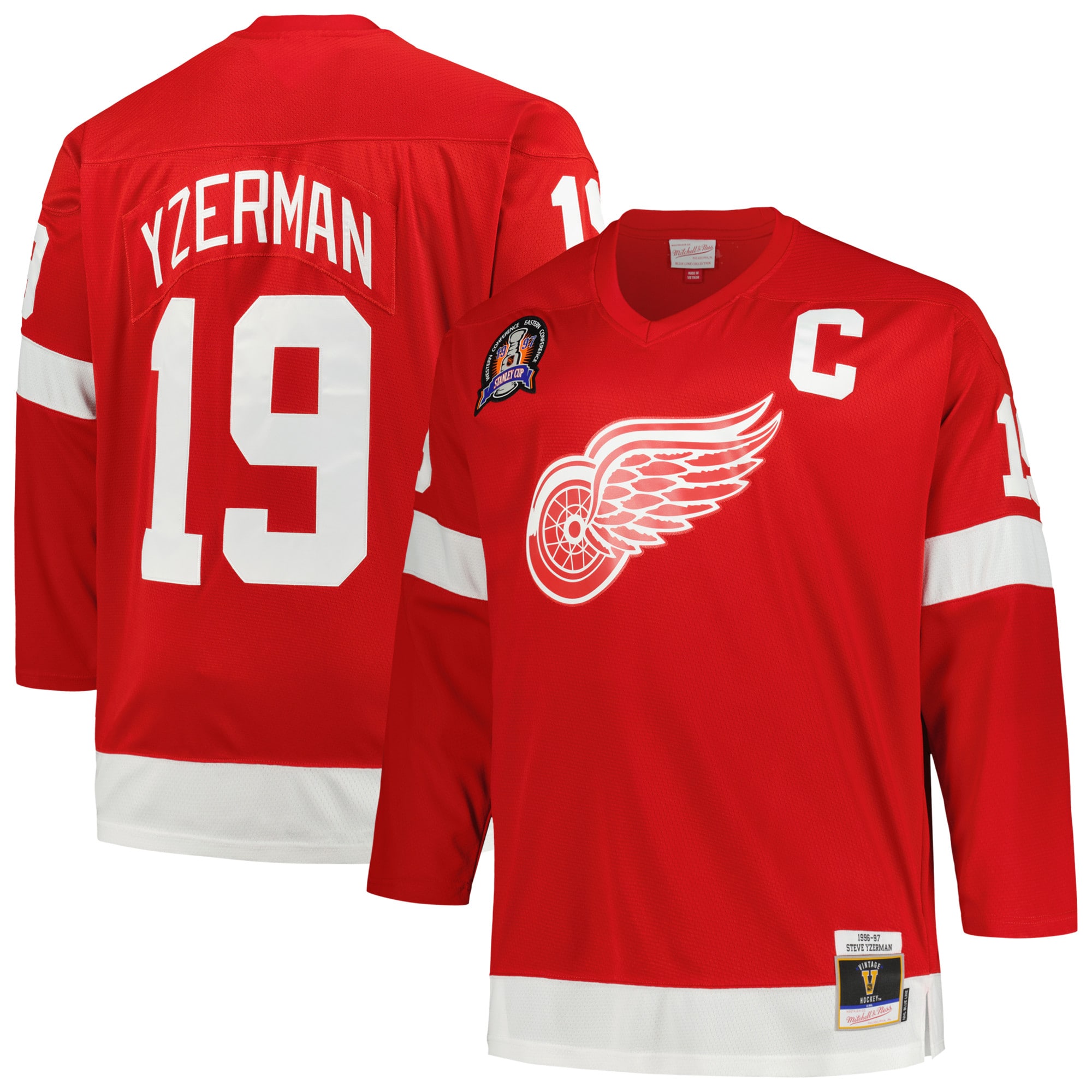 Men's Detroit Red Wings Steve Yzerman Mitchell & Ness Red Big & Tall Captain Patch Blue Line Player Jersey - JS813 