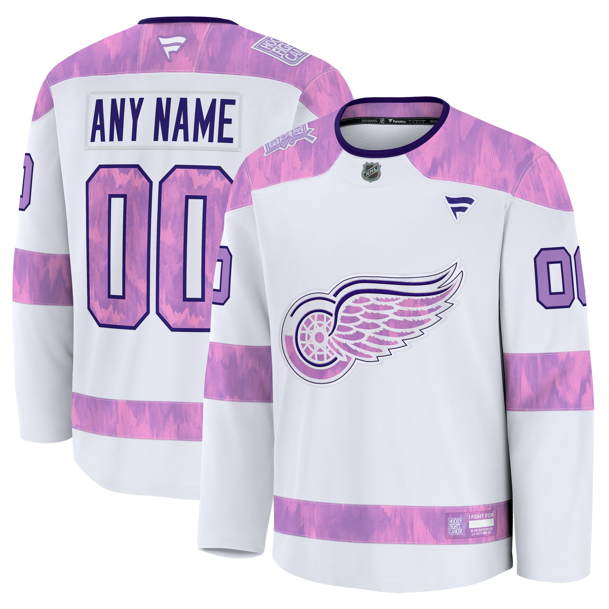 Men's Detroit Red Wings White 2024 Hockey Fights Cancer Custom Practice Jersey - JS336 