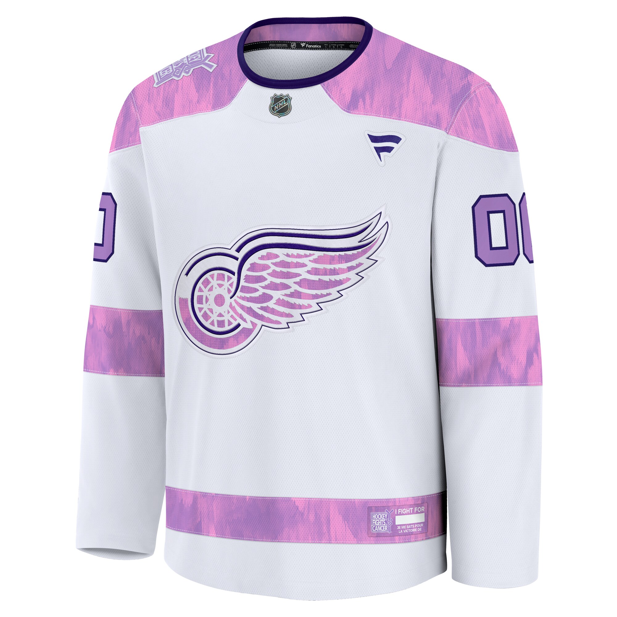 Alternative view of Men's Detroit Red Wings White 2024 Hockey Fights Cancer Custom Practice Jersey - JS928 