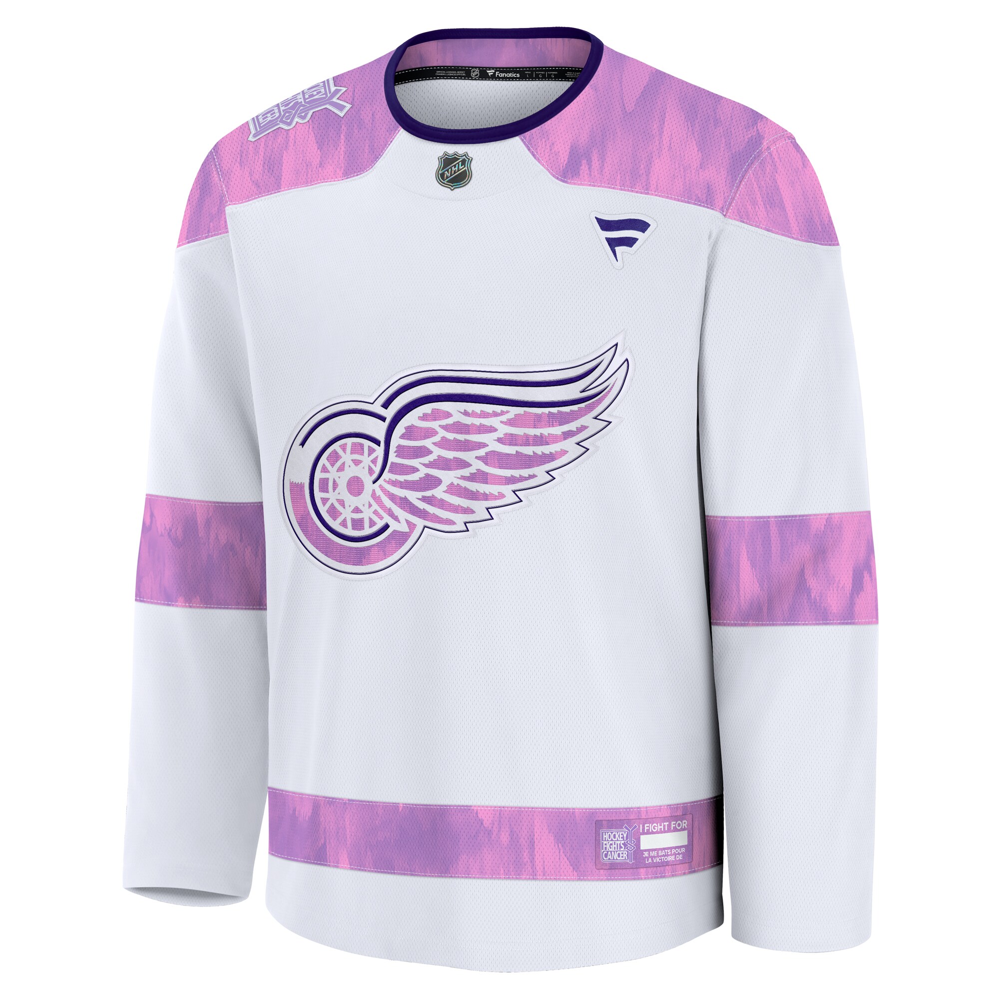 Alternative view of Men's Detroit Red Wings White 2024 Hockey Fights Cancer Practice Jersey - JS282 