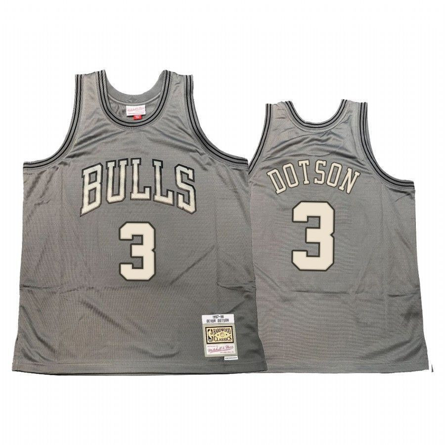 Men's Devon Dotson 3 Chicago Bulls Hardwood Classics Jersey Gray - JS324 