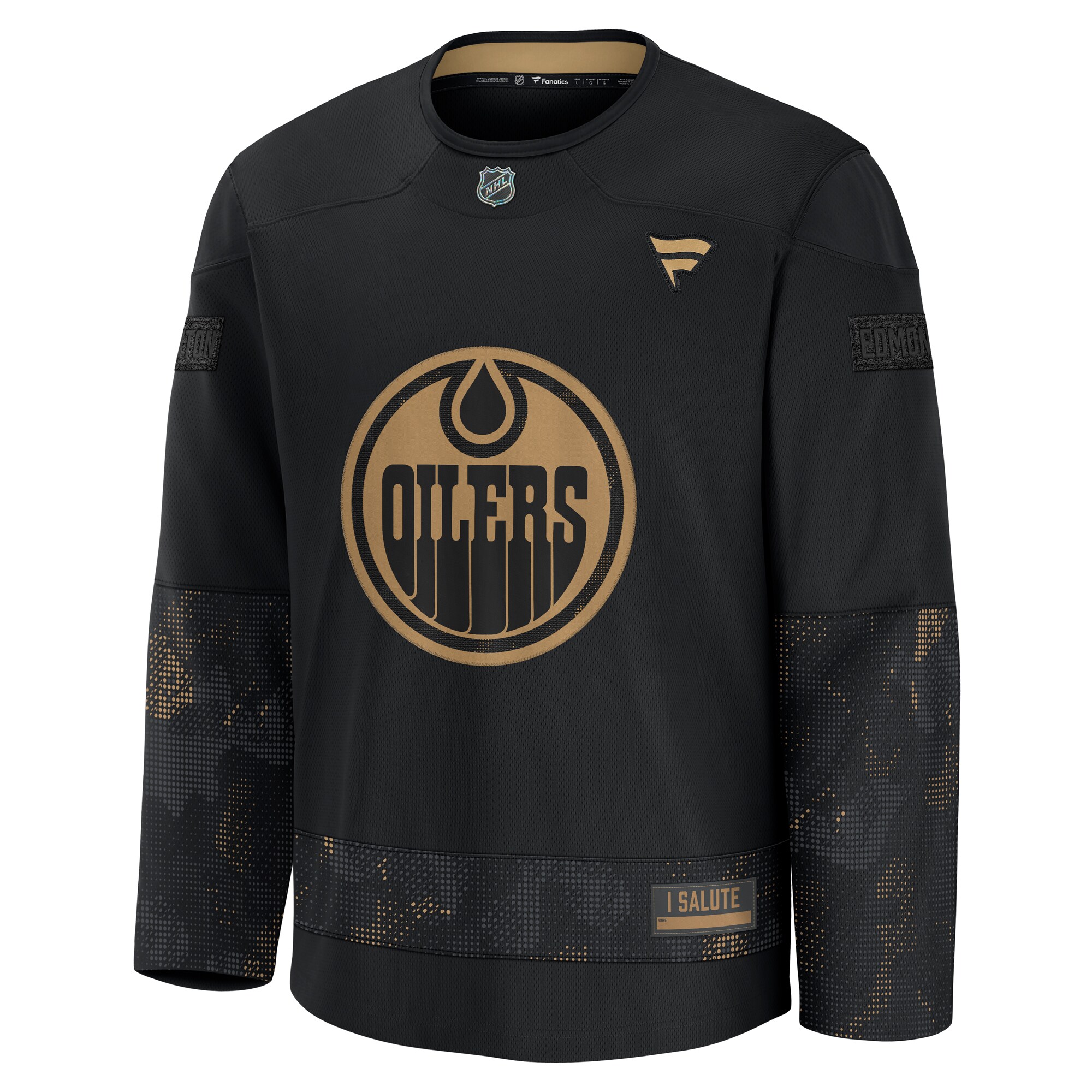 Alternative view of Men's Edmonton Oilers Black 2024 Military Appreciation Practice Jersey - JS302 
