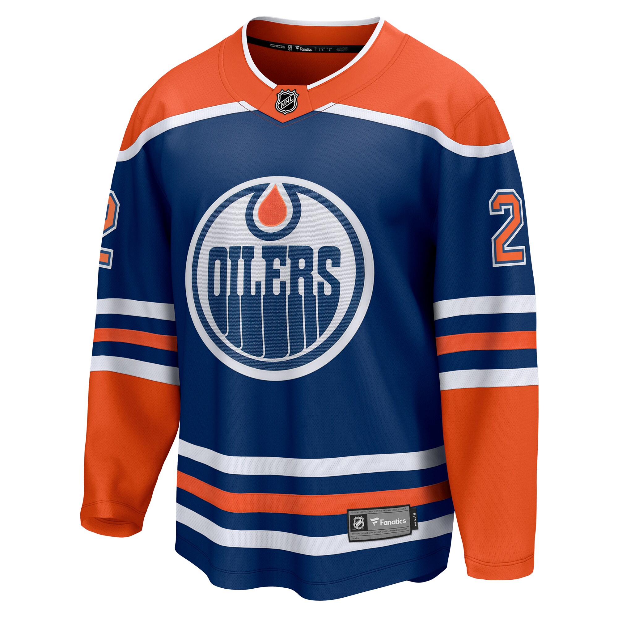 Alternative view of Men's Edmonton Oilers Evan Bouchard Royal Home Breakaway Player Jersey - JS190 