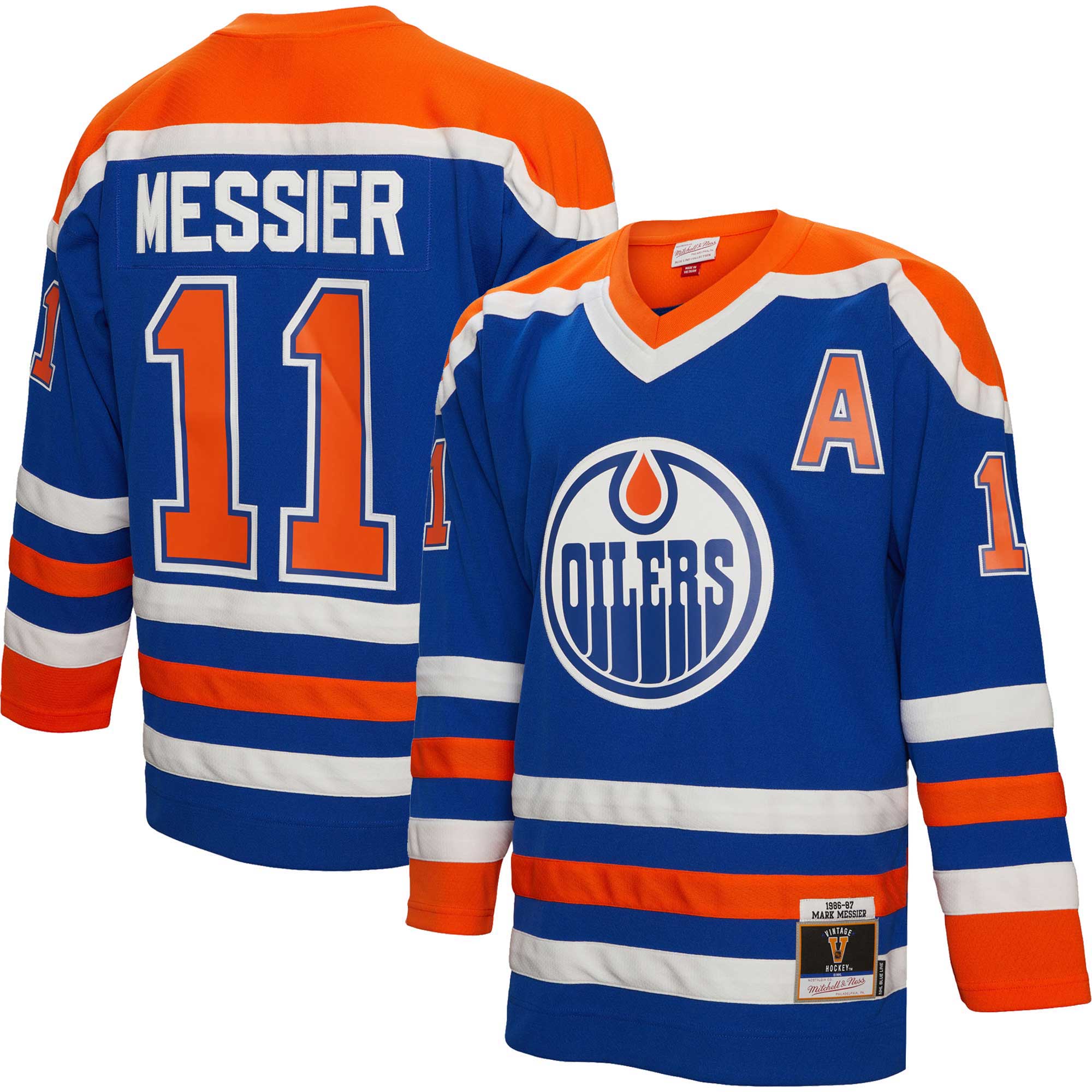 Men's Edmonton Oilers Mark Messier Mitchell & Ness Royal Alternate Captain Patch 1986/87 Blue Line Player Jersey - JS224 