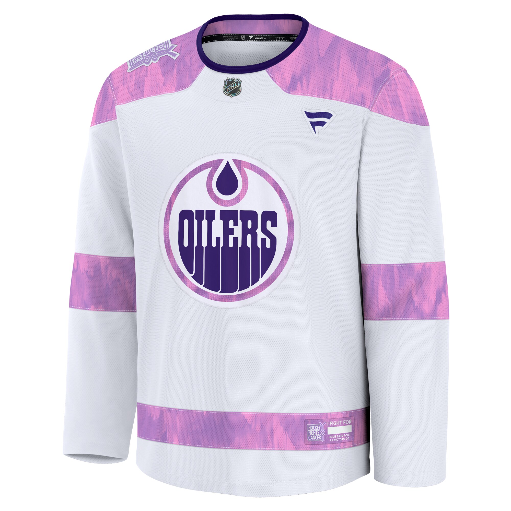 Alternative view of Men's Edmonton Oilers White 2024 Hockey Fights Cancer Practice Jersey - JS449 
