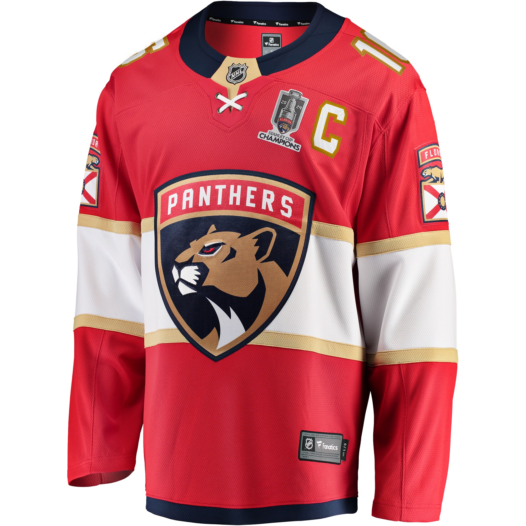 Alternative view of Men's Florida Panthers Aleksander Barkov Red Home 2024 Stanley Cup Champions Breakaway Player Jersey - JS934 