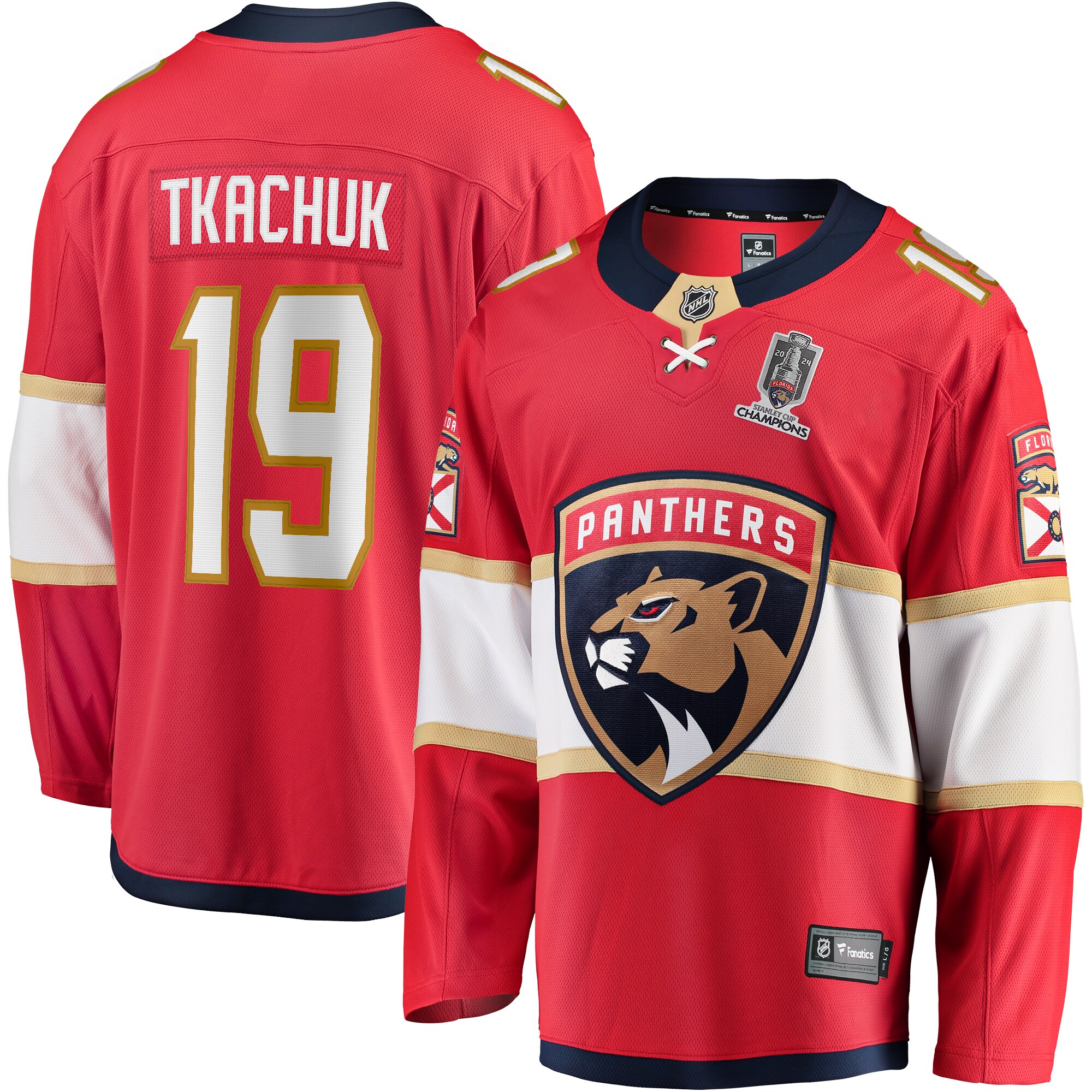 Men's Florida Panthers Matthew Tkachuk Red Home 2024 Stanley Cup Champions Breakaway Player Jersey - JS390 