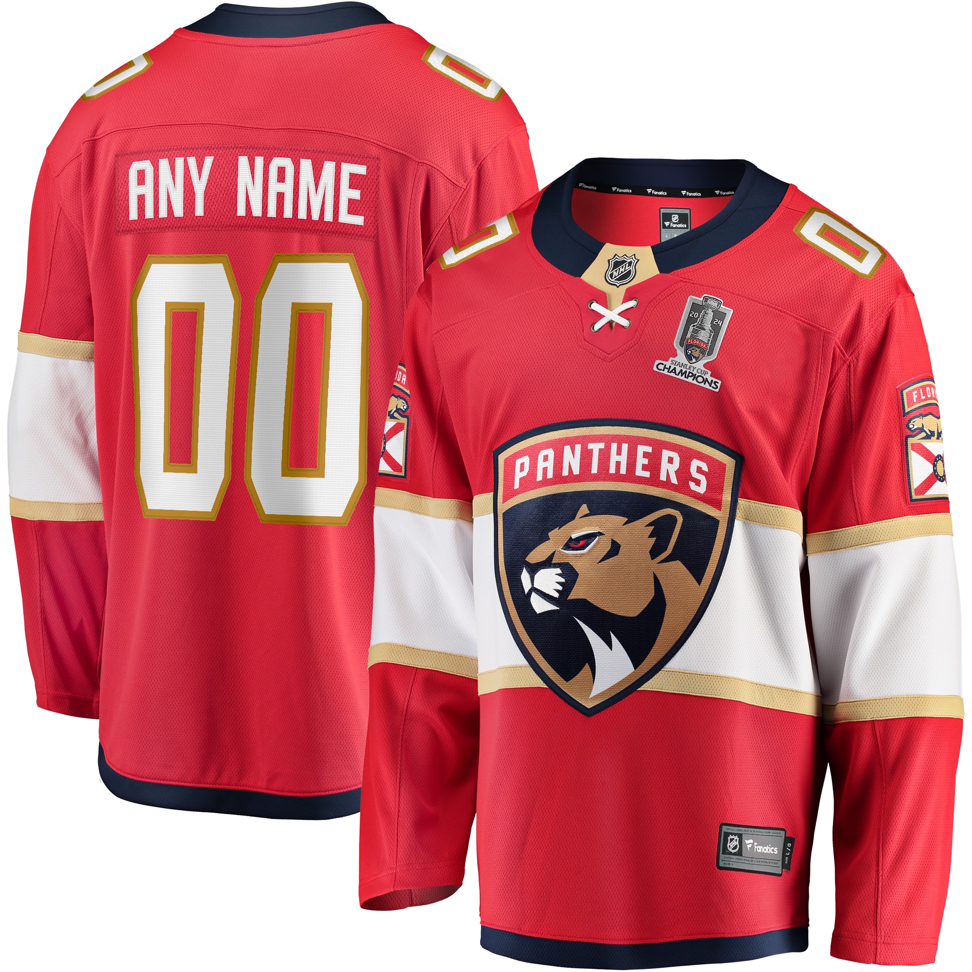 Men's Florida Panthers Red Home 2024 Stanley Cup Champions Breakaway Custom Jersey - JS834 