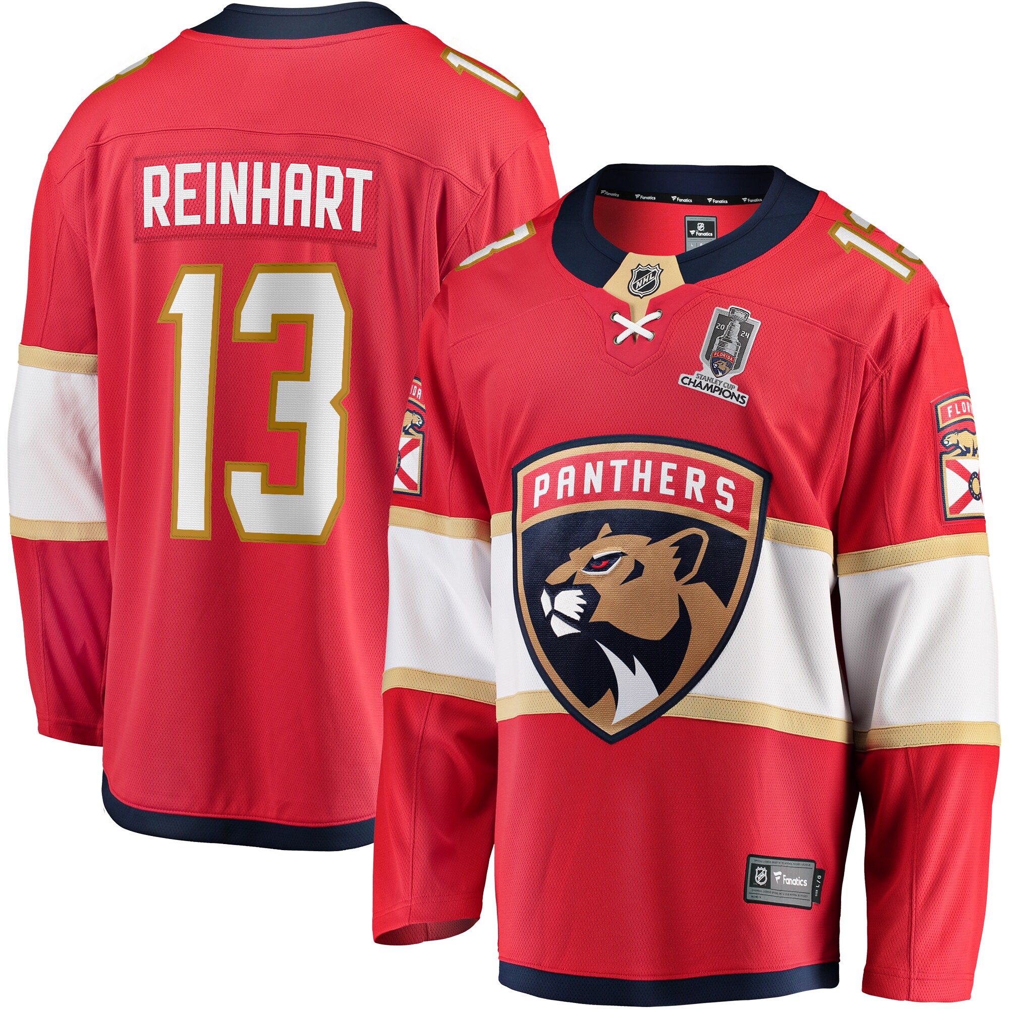 Men's Florida Panthers Sam Reinhart Red Home 2024 Stanley Cup Champions Breakaway Player Jersey - JS329 