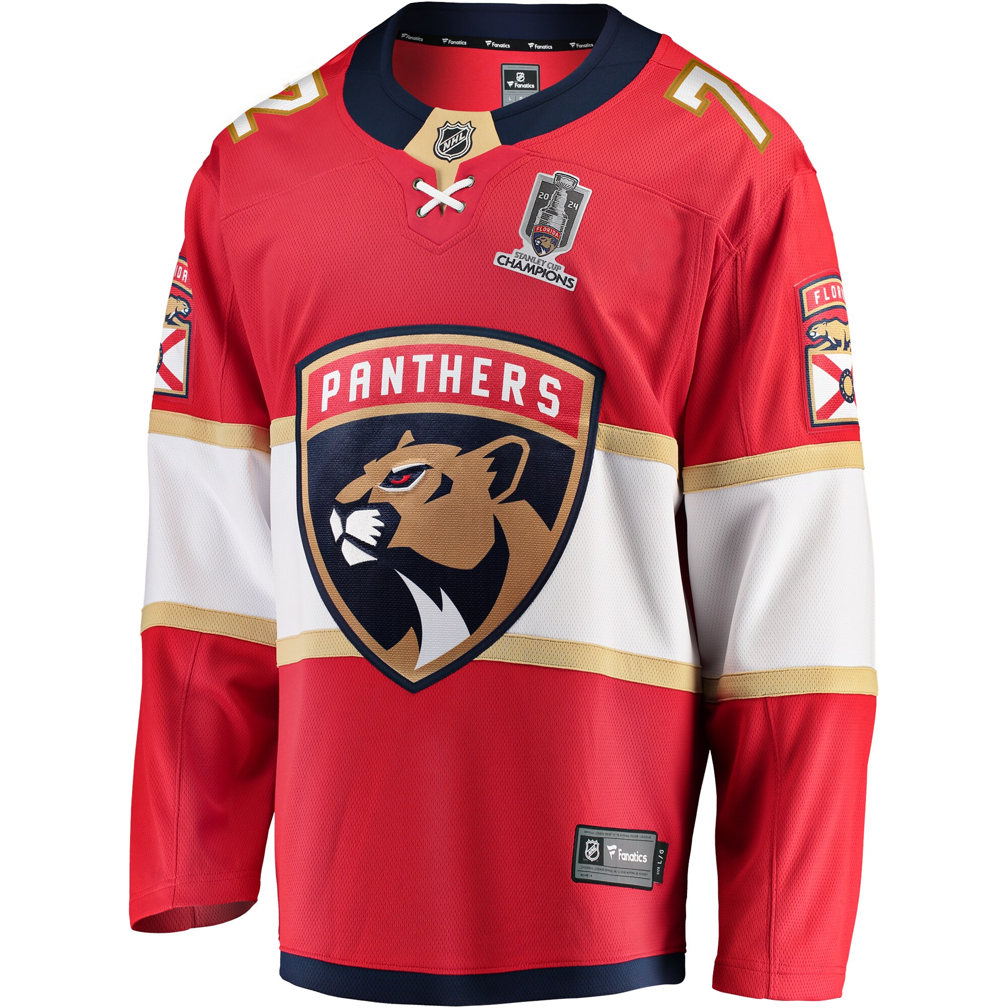 Alternative view of Men's Florida Panthers Sergei Bobrovsky Red Home 2024 Stanley Cup Champions Breakaway Player Jersey - JS277 