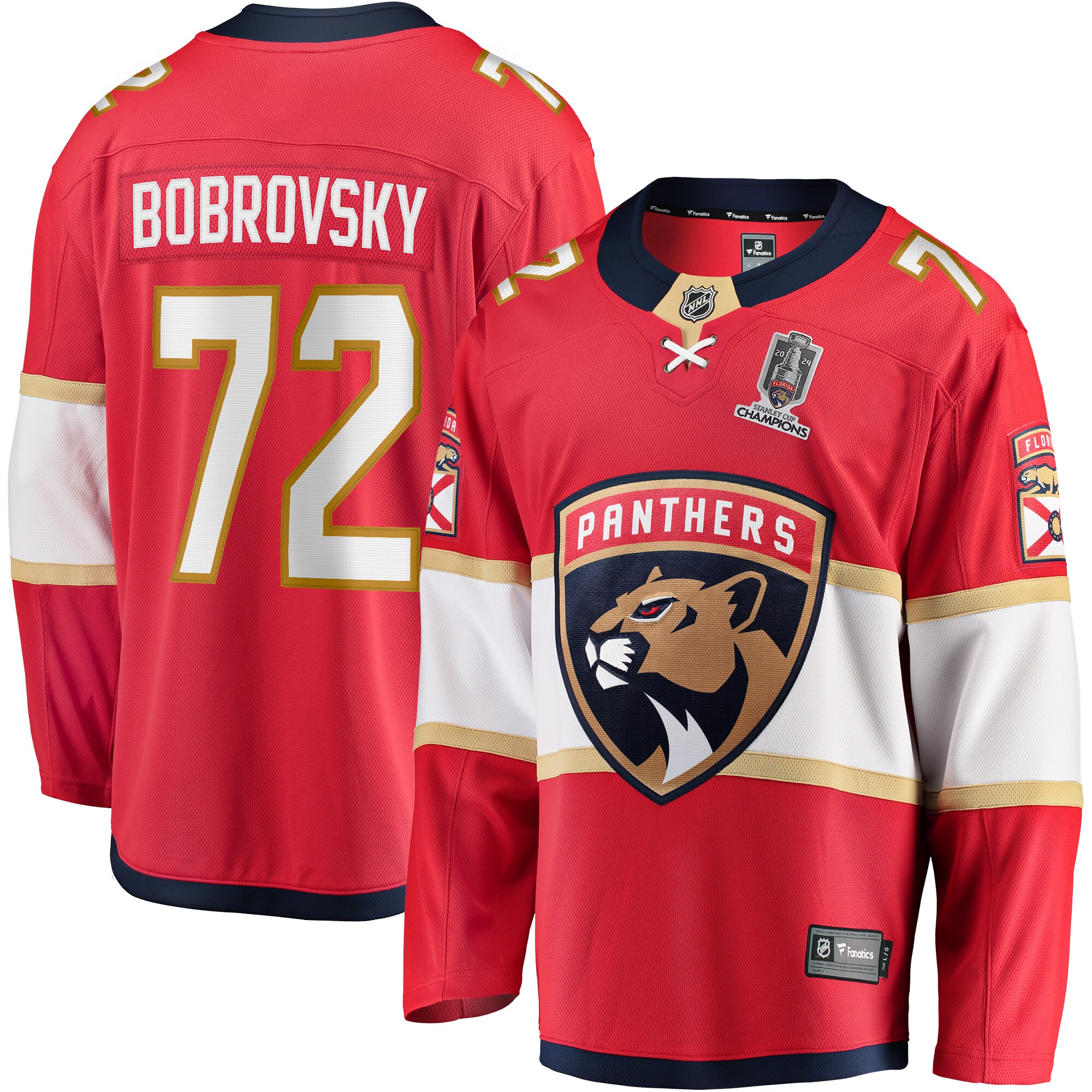 Men's Florida Panthers Sergei Bobrovsky Red Home 2024 Stanley Cup Champions Breakaway Player Jersey - JS277 