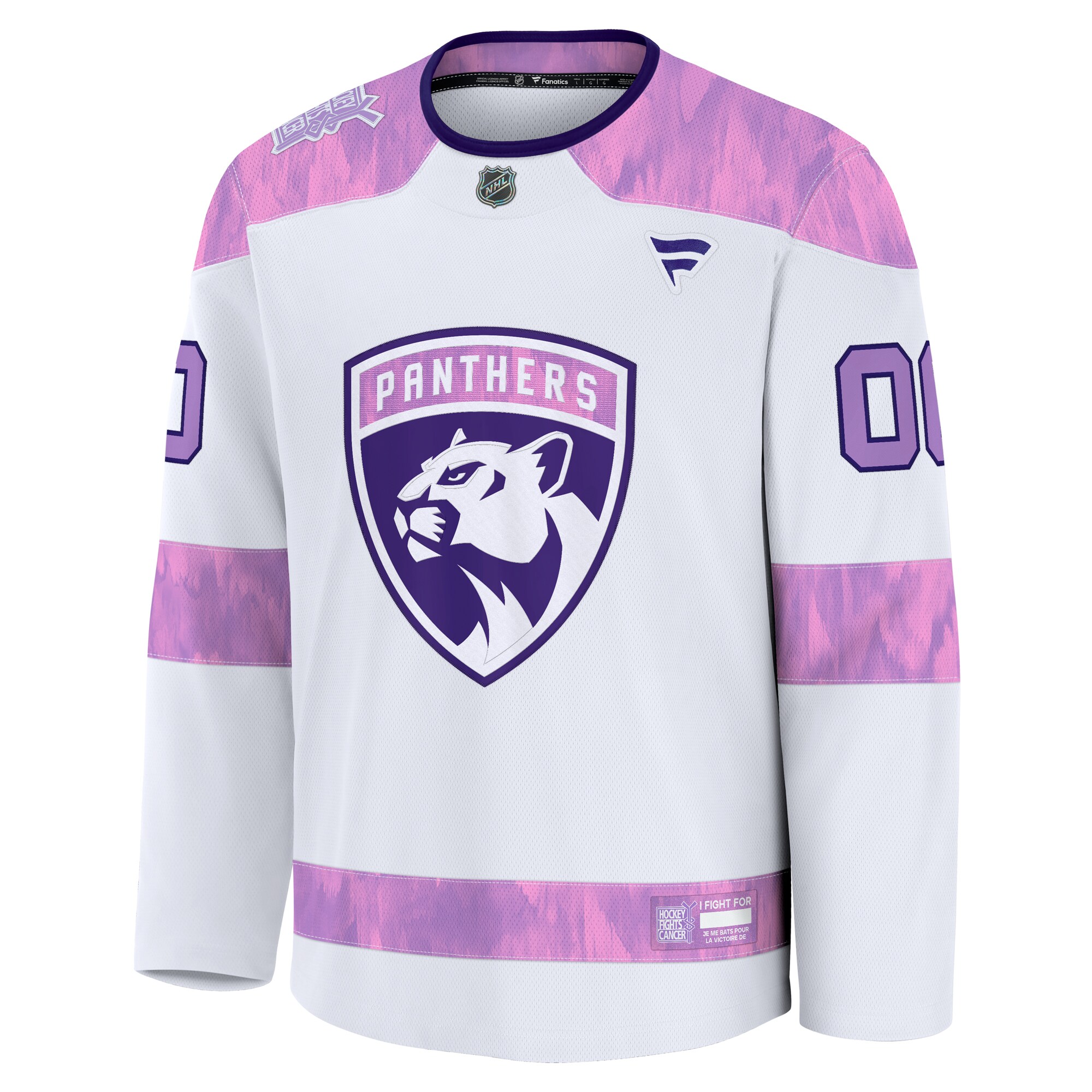 Alternative view of Men's Florida Panthers White 2024 Hockey Fights Cancer Custom Practice Jersey - JS152 